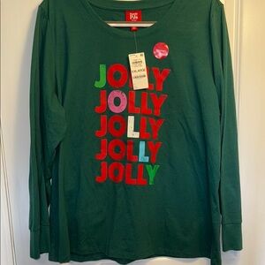 Macy's Green and Red Long Sleeve Holiday Tee